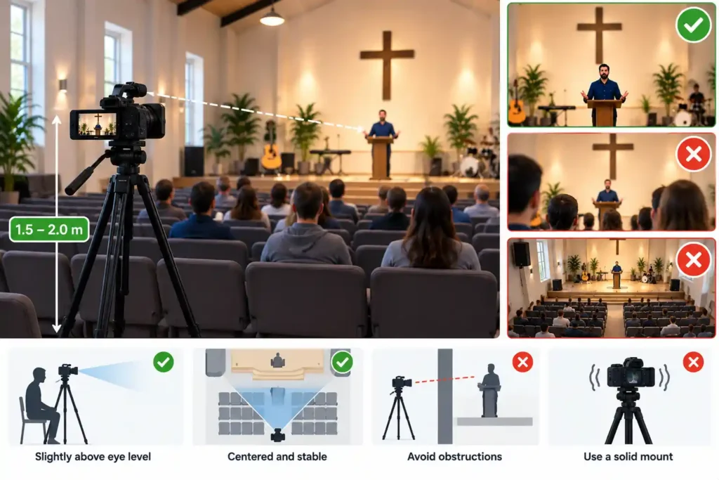 Diagram of camera placement positions in a church sanctuary for livestream