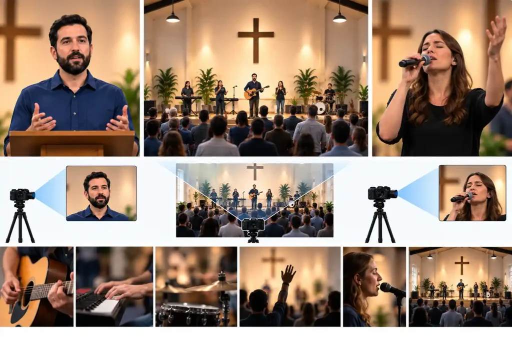 Livestream camera and audio setup differences between speech and worship segments